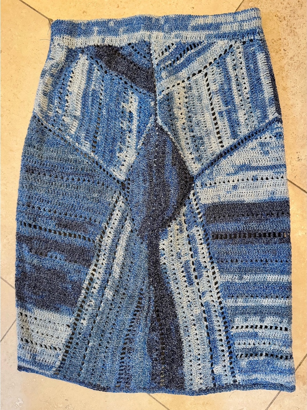 rag & bone Blue Patchwork Knit Pencil Skirt